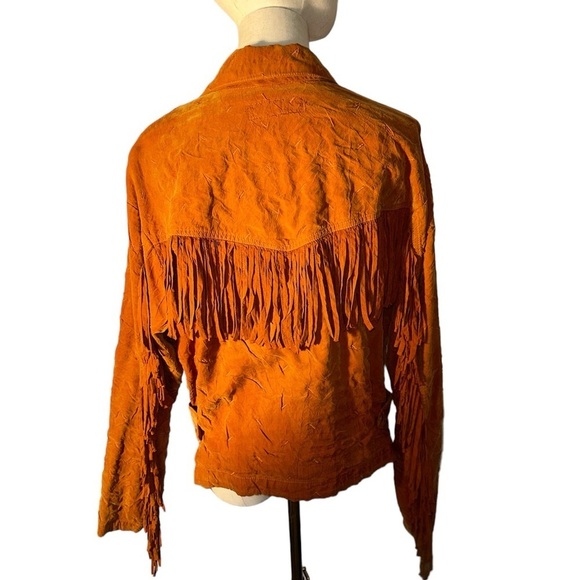 Awesome Soft Faux Suede burnt orange Fringe jacket - Picture 8 of 10